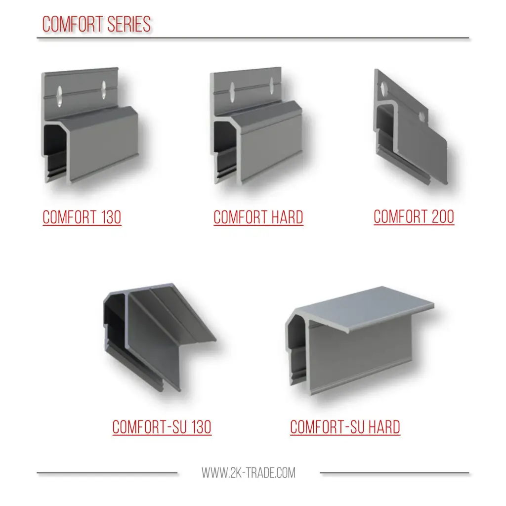Kształtowniki Comfort Series różne modele do montażu.